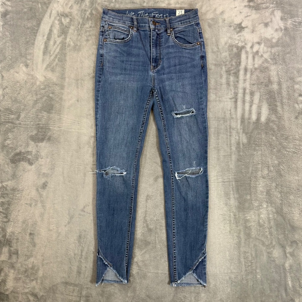 We‎ The Free High Rise Skinny Jeans Womens Size 25 Blue Distressed Tulip Hem